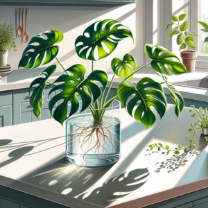 En illustration av sticklingar från en monstera växt.